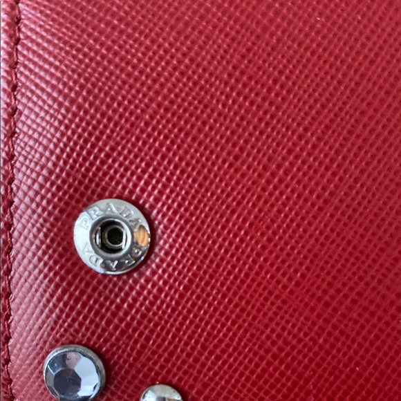 Prada Red Saffinao Studded Borchi Continental Wallet w/Baby Quick Access Pouch - Picture 11 of 14